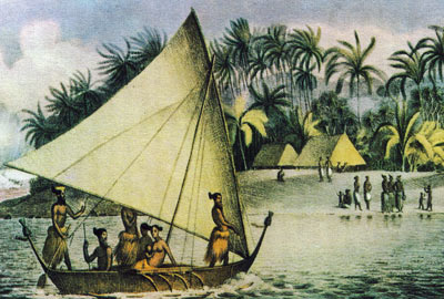 Oud dorp van de Tuamotu-eilanden